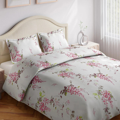 haus & kinder Cotton Double Flat 186 TC Floral Bedsheet(Pack of 1, Pink & White & Green)