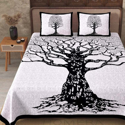 WAR TRADE Cotton Double Flat 151 TC Printed Bedsheet(Pack of 1, Blue)