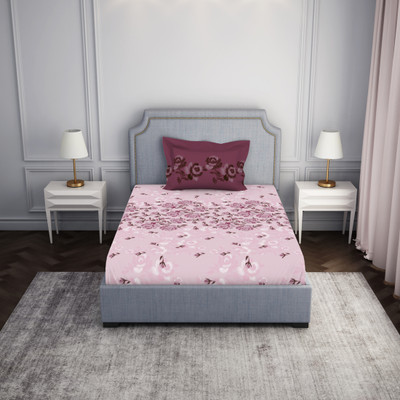 SPACES 144 TC Cotton Single Printed Flat Bedsheet(Pack of 1, Pink)