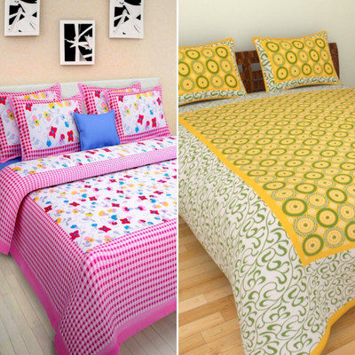 KANDY SHOP Cotton Double Flat 250 TC Printed Bedsheet(Pack of 1, Multicolor)