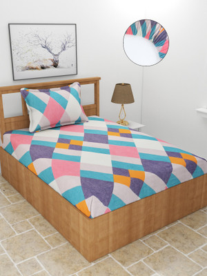 MORADO 210 TC Polycotton Single Printed Fitted (Elastic) Bedsheet(Pack of 1, Multicolor)