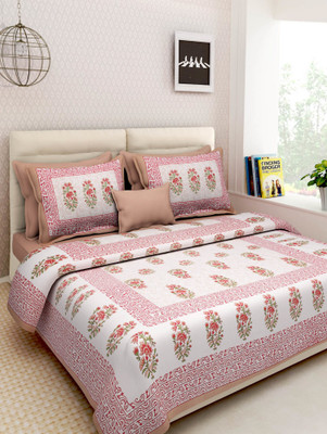 PALANG SHOBHA Cotton Double Flat 151 TC Jaipuri Prints Bedsheet(Pack of 1, Brown)