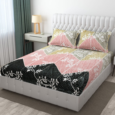 DECORHUT FAB Velvet King Fitted (Elastic) 300 TC Floral Bedsheet(Pack of 1, Multicolor)