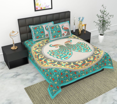 JPFAB Cotton King Flat 144 TC Jaipuri Prints Bedsheet(Pack of 1, Multicolor)