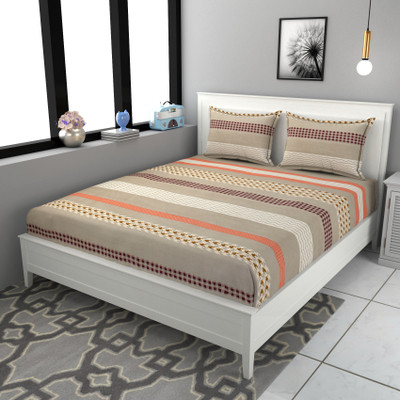 STAR TEX 180 TC Microfiber Double Abstract Flat Bedsheet(Pack of 1, Brown)