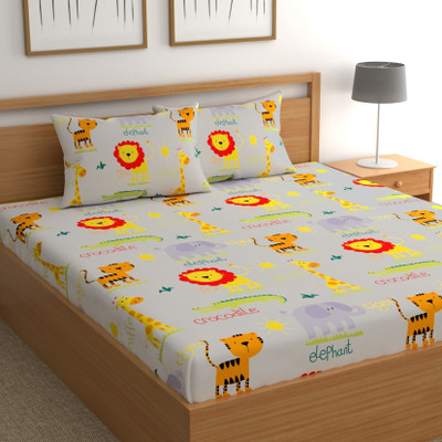 CHHAVI INDIA 210 TC Microfiber Double Printed Flat Bedsheet(Pack of 1, White Multi)