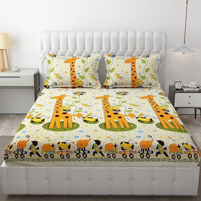 ARDM 204 TC Cotton Double Printed Fitted (Elastic) Bedsheet(Pack of 1, Multicolor)