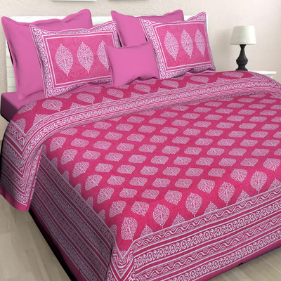 mohit creation 235 TC Cotton King Printed Flat Bedsheet(Pack of 1, Light Pink, White)