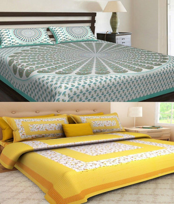 PALANG SHOBHA Cotton Double Flat 144 TC Printed Bedsheet(Pack of 2, Multicolor)
