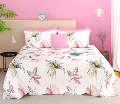 SANMARINO Cotton King Flat 220 TC Floral Bedsheet(Pack of 1, White, Green)