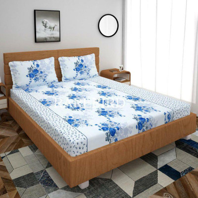 Yashi decor 160 TC Cotton Double Printed Flat Bedsheet(Pack of 1, White)