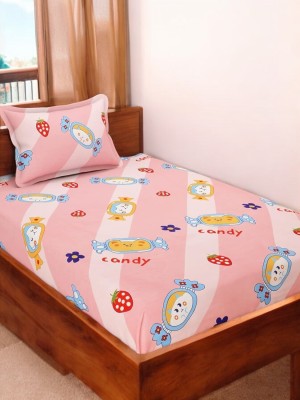 HOMYBEES 178 TC Cotton Single Printed Fitted (Elastic) Bedsheet(Pack of 1, Multicolor)