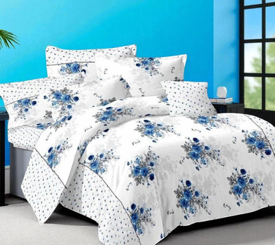 HELEN DECOR Polycotton Double Flat 210 TC Printed Bedsheet(Pack of 1, White)