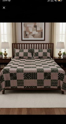 parth international Cotton Blend Queen Flat 290 TC Printed Bedsheet(Pack of 1, Light brown & black)