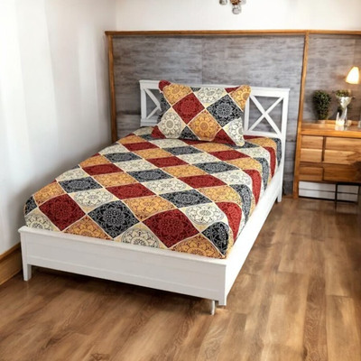 NAZALEQA 140 TC Microfiber Single 3D Printed Flat Bedsheet(Pack of 1, Maroon)