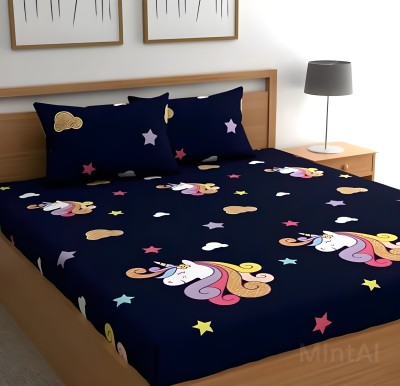 RARE BIRD 210 TC Cotton King Printed Fitted (Elastic) Bedsheet(Pack of 1, Multicolor)