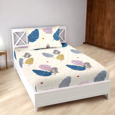 HOMYBEES 101 TC Cotton Single Abstract Flat Bedsheet(Pack of 1, White)