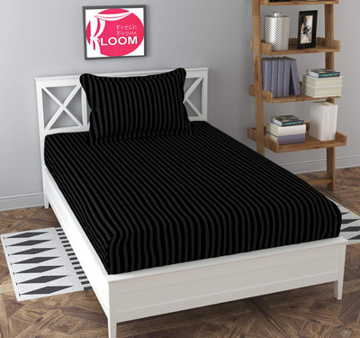 Freshfromloom 144 TC Microfiber Single Striped Flat Bedsheet(Pack of 1, Black)
