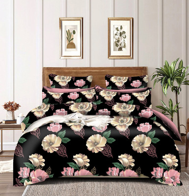The Divine 450 TC Cotton Super King 3D Printed Fitted (Elastic) Bedsheet(Pack of 1, 442-Black)
