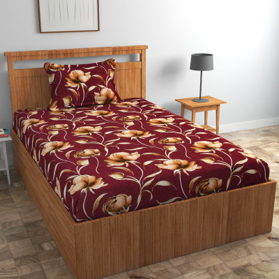 Homefab India 180 TC Cotton Single Printed Flat Bedsheet(Pack of 1, Maroon)