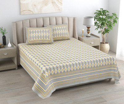 urban jaipur 250 TC Cotton King Jaipuri Prints Flat Bedsheet(Pack of 1, Multi Gray)