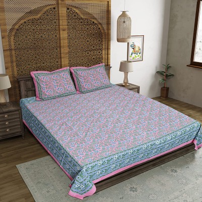 FrionKandy Living 140 TC Cotton Double Jaipuri Prints Flat Bedsheet(Pack of 1, Pink)