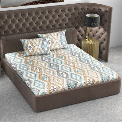 Divine Casa Polycotton Double Flat 144 TC Abstract Bedsheet(Pack of 1, Vanilla Tint)