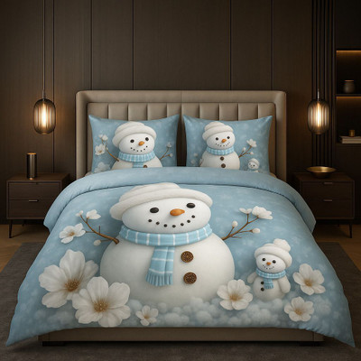 madhuma Microfiber Queen Flat 400 TC Printed Bedsheet(Pack of 1, Blue & White with Floral Accents)