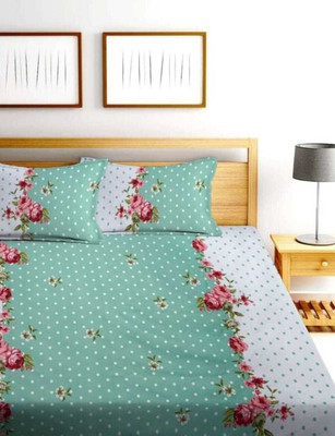 ABC Cotton King Fitted (Elastic) 250 TC Printed Bedsheet(Pack of 1, Multicolor18)