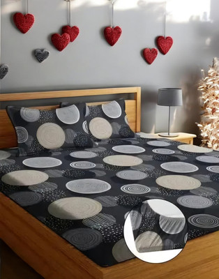 viraj Microfiber Double Fitted (Elastic) 250 TC 3D Printed Bedsheet(Pack of 1, Grey)