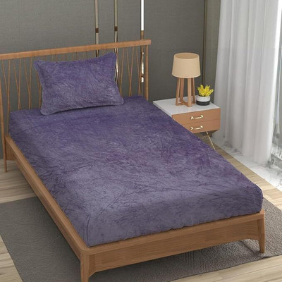SHOPHOX Woolen Single Fitted (Elastic) 300 TC Abstract Bedsheet(Pack of 1, Purple, White)