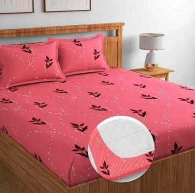 mintu fab 215 TC Polycotton Double Printed Fitted (Elastic) Bedsheet(Pack of 1, Pink)