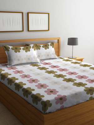 Klotthe Polycotton King Flat 210 TC Printed Bedsheet(Pack of 1, Multicolor)