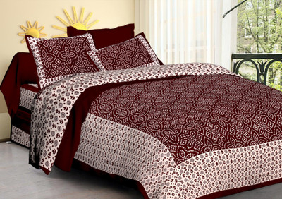 KRISHANATEXTILE 210 TC Cotton King Jaipuri Prints Flat Bedsheet(Pack of 1, Brown, White)