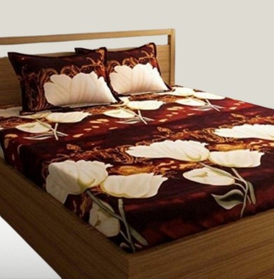 Cool Dealzz 120 TC Microfiber Double Printed Fitted (Elastic) Bedsheet(Pack of 2, Brown)