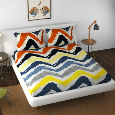 HIDECOR 210 TC Microfiber Double 3D Printed Flat Bedsheet(Pack of 1, Yellow)