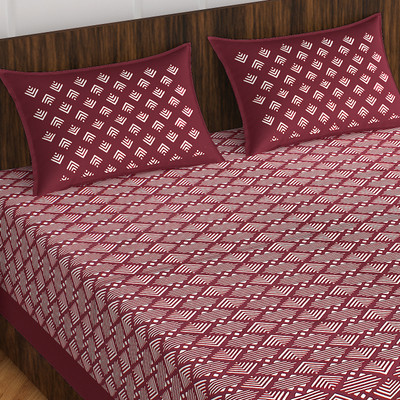 Indian Royal Fashion Cotton Double Flat 144 TC Printed Bedsheet(Pack of 1, Maroon)
