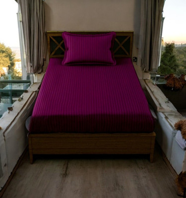 HOMYBEES 110 TC Cotton Single Abstract Fitted (Elastic) Bedsheet(Pack of 1, Purple)