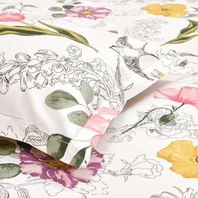 haus & kinder Cotton Double Flat 186 TC Printed Bedsheet(Pack of 1, White, Pink, Yellow)