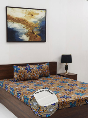 Steve and Anderson Microfiber Double Fitted (Elastic) 160 TC Geometric Bedsheet(Pack of 1, Beige)