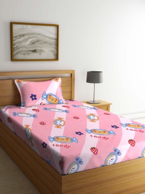 Fabinaliv 210 TC Polycotton Single Cartoon Flat Bedsheet(Pack of 1, Pink)