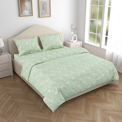 haus & kinder Microfiber Double Flat 120 TC Floral Bedsheet(Pack of 1, Green)