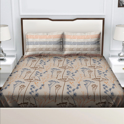 BELLA CASA 180 TC Cotton Queen Abstract Flat Bedsheet(Pack of 1, Brown)