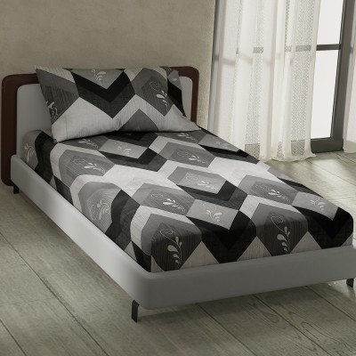 LABHAM 180 TC Cotton Single Abstract Flat Bedsheet(Pack of 1, Black, Grey)