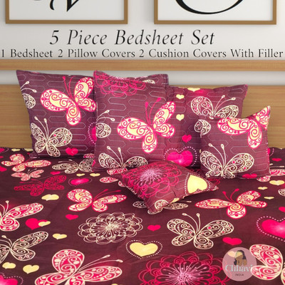 CG Homes Cotton Double Flat 180 TC Printed Bedsheet(Pack of 1, Pink & Maroon)