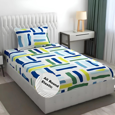 TIRKUTA 200 TC Cotton Single Printed Fitted (Elastic) Bedsheet(Pack of 1, Multicolor-01)