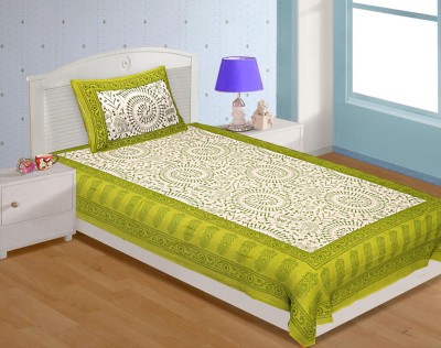 BedZone 180 TC Cotton Single Printed Flat Bedsheet(Pack of 1, Green)