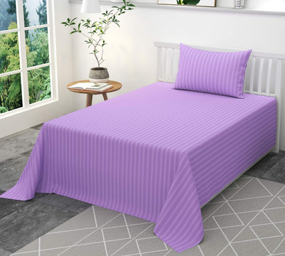 Hardeep Satin Single Flat 300 TC Striped Bedsheet(Pack of 1, Purple)