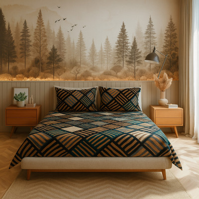 SCHp Woolen, Velvet Double Flat 240 TC Printed Bedsheet(Pack of 1, B_45)