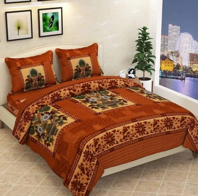 Shine Creation 220 TC Fleece Queen Floral Flat Bedsheet(Pack of 1, Rust)